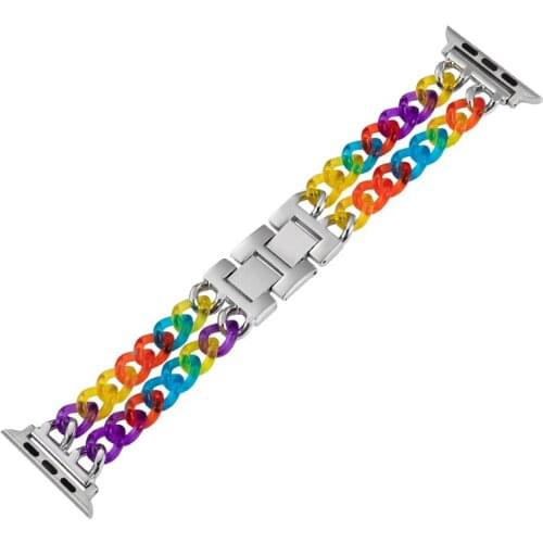 Colorful Resin strap For apple watch band 44mm 42mm Wristband iwatch Series SE 6 5 4 3 2 1 Metal bracelet 38mm 40mm Replacement