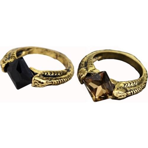 RJ Deathly Hallows Ring Gothic Black Gem Retro Cool Pattern Ring Man Cosplay Jewelry Accessories Halloween Fan Gift