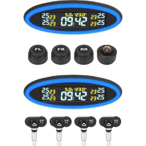 TY100 Car TPMS Tire Pressure Monitoring System with 2-Color Ambient Lights With OBD Auto Security Alarm Internal Sensor ACC USB