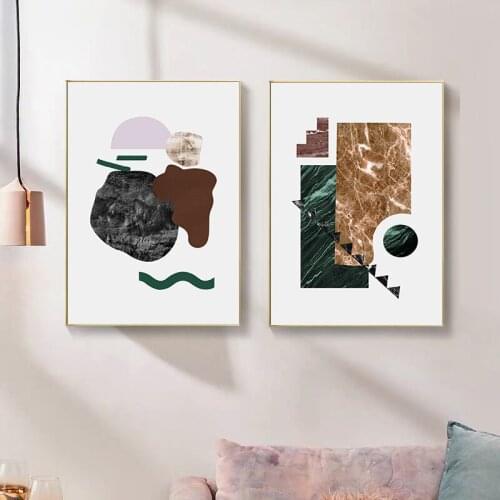 Nordic Style Retro Geometric Combination Decorative Painting Art Restaurant Bedroom Simple Light Luxury Gold Foil Abstract Mural