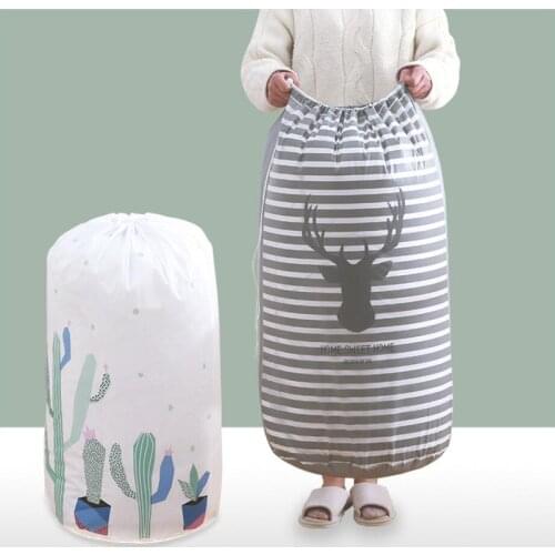 Foldable Drawstring Storage Bag Clothes for Closet Comforter Quilt Clothes Blanket Container Pouches Organizers Space Saver