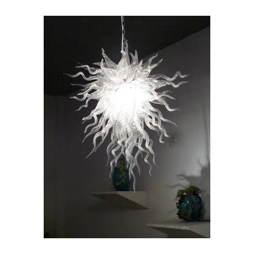 Contemporary Pure White Hand Blown Glass Style Crystal Chandelier Lightings Floor Mounted Chain Fixture