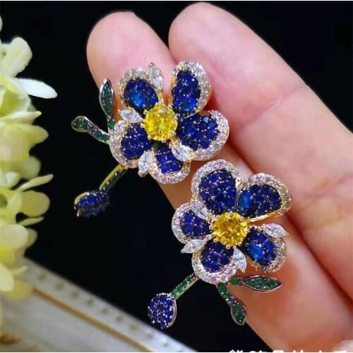 Jewelry cubic zircon flower luxury Korean dangle earrings