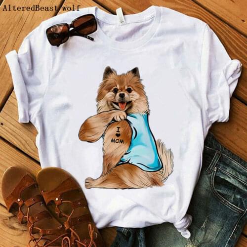 Pomeranian I Love Mom T-shirt Summer New Fashion Love Mama Print Aesthetic White T Shirt Women Leisure Short Sleeve Clothes