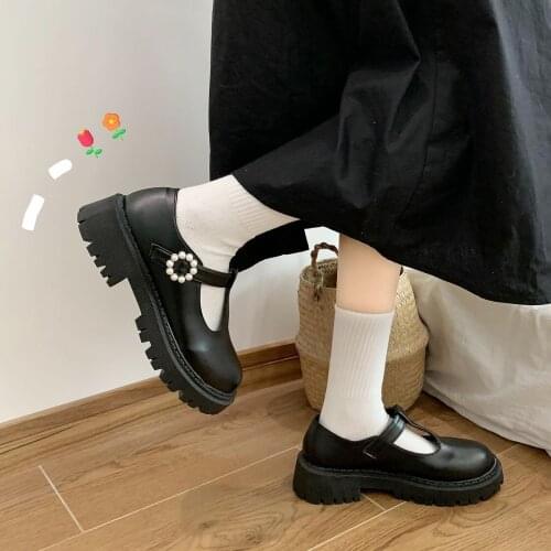 Mary Jane Shoes for Women 2021 spring Chunky Platform Ankle Strap Pumps Woman Thick Bottom Lolita Shoes cute Harajuku shoes