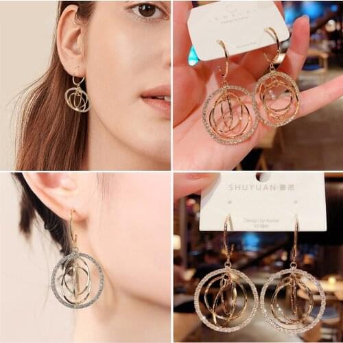 Women Dangle Earrings Statement Geometry Retro Vintage Crystal Rhinestones Long Drop Earrings Pendant Female Fashion Jewelry