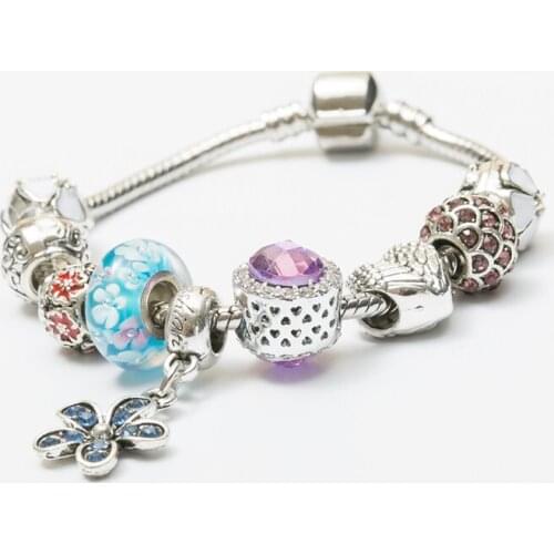 Women Bracelet Murano Glass Bead Crystal daisy Awareness fit european bracelet women charm bracelet js1485