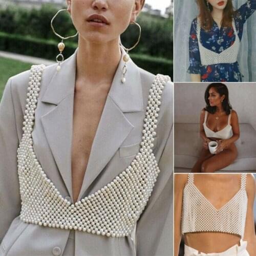 2020 HOT Selling Elegant 1PC New Women Ladies Beaded Pearls Bralette Bra Tank Bustier Vest Crop Top Dance Tops