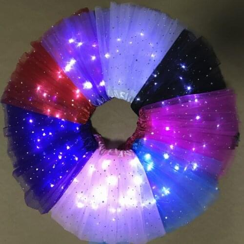 2020 new year Light LED Girl Kids Clothes Star Tutu Skirt Princess Party Tutus Tulle Pettiskirt Child Ballet Dance Gauze