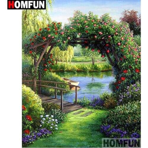 HOMFUN Full Square/Round Drill 5D DIY Diamond Painting "Flower bridge" 3D Embroidery Cross Stitch 5D Home Decor A13394