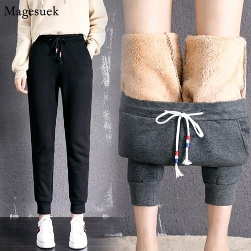 Plus Size Winter Pants Women Thick Lambskin Cashmere High Waist Winter Trousers Women Warm Loose Casual Harem Pants Women 11699