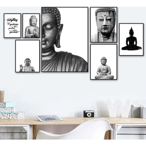 Buddhist Poster Wall Art Canvas Painting Statue Shakyamuni Buddha Black And Print Mural Living Room Wall Decoration Wall Mural