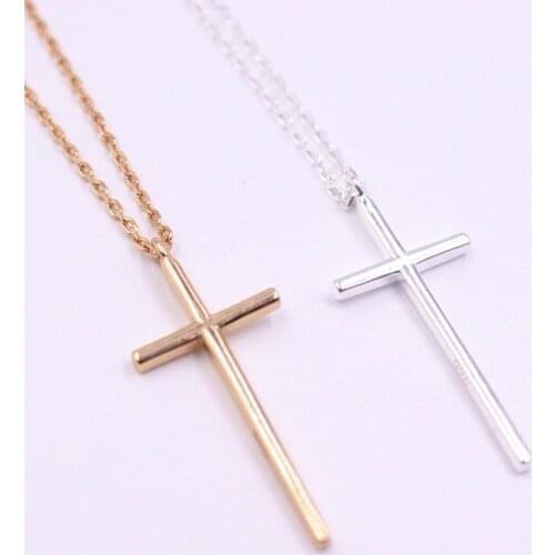 Pure 925 Sterling Silver Necklace 26x11mm Cross Pendant White or Rose Gold Colour Rolo Link Chain 17.71"L