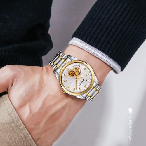 SKMEI Luxury Silver Classic Steel Art Automatic Mechanical Watches Business Men Brand Analog Clock reloj hombre For Women Dress