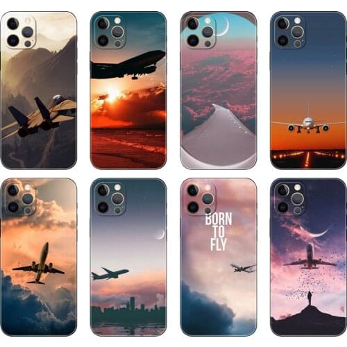 Black tpu case for iphone 5 5s se 2020 6 6s 7 8 plus x 10 XR XS 11 12 mini pro MAX back cover Aircraft Plane Airplane