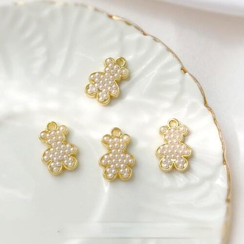 Colored alloy cute pearl bear pendant gentle small fragrance temperament 100-set DIY earring necklace material