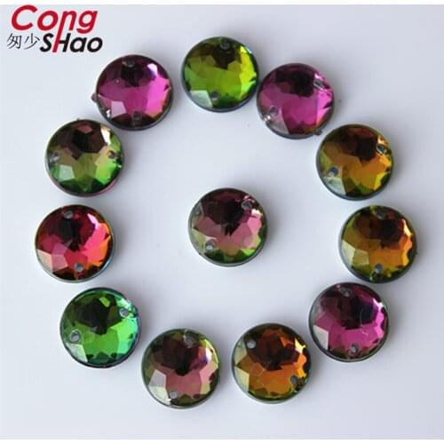 Cong Shao 300pcs 10mm AB Colorful Flatback Round Stones And Crystals Acrylic Rhinestone Trim Sewing 2 Hole Costume Button CS4