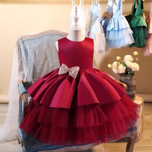 Kids Girl Cake Tutu Flower Dress Children Party Wedding Formal Dress 0-6 years old Christmas Girl Princess Communion Costume