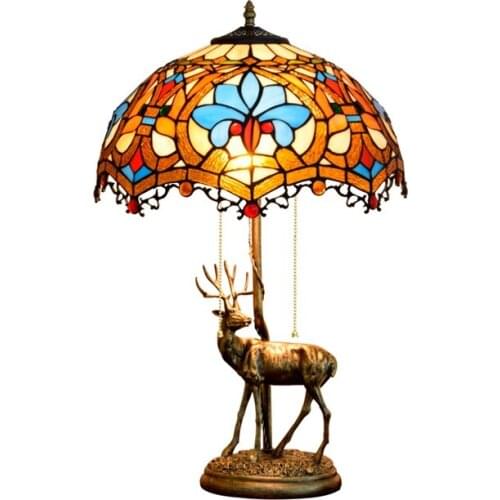 European classic luxury creative love Tiffany Stained glass living room dining room bedroom bar decoration elk table lamp