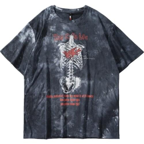 West Coast High Street American Retro Hip Hop Personality Skull Print Short Sleeve T-shirt Men and Women Streetwear Tshirts Tees