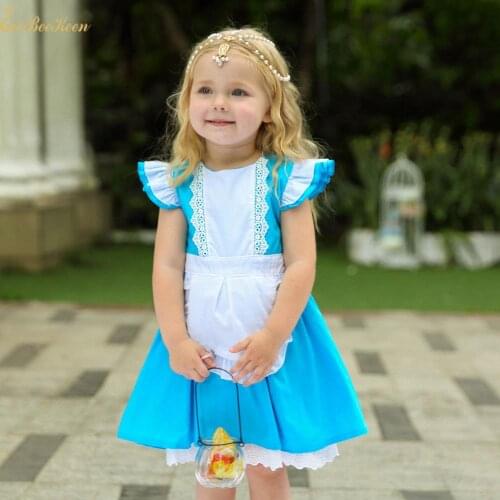 Girls Blue Alice Dress Baby Princess Dress child Alice In Wonderland Party Anime alloween Cosplay Costume Summer Dress For Kid