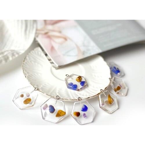 Gravel drop glue hexagon pendant homemade handmade jewelry necklace pendant DIY earrings jewelry ear accessories 4pcs