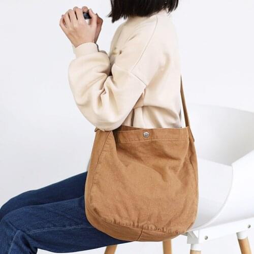 Canvas Shopping Student Travel Solid Color Women Reusable Shoulder Crossbody Bag For Women Shopper Bags