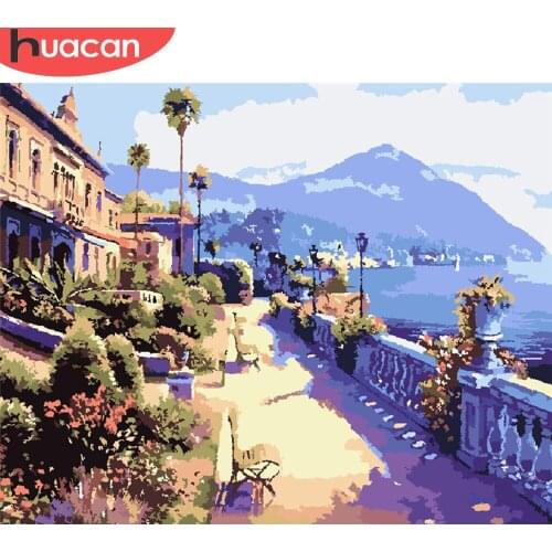 HUACAanN Paint By Number House Drawing On Canvas Gift DIY Pictures By Numbers Seascape Kits Hand Painted Painting Art Home Decor