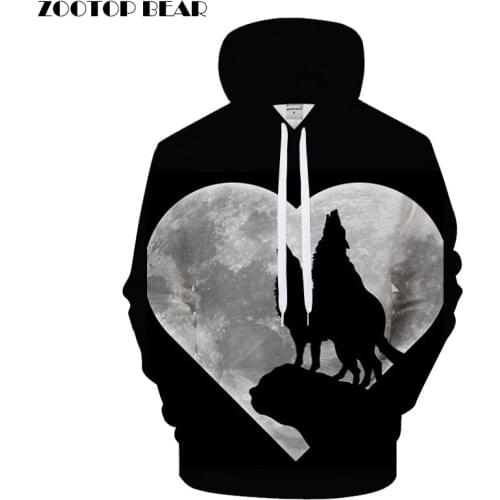 Heart Moon Hoodies Wolf Hoody Men Women Sweatshirts Funny Tracksuit 3D Pullover Harajuku Coat Streetwear Drop Ship ZOOTOPBEAR