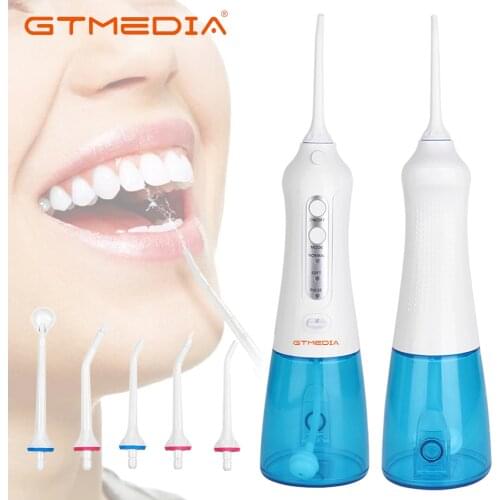 GTMEDIA 3 Modes Oral Irrigator,USB Rechargeable Water Tank Flosse Portable Flosser 5 Jet 300ml Dental Waterproof Teeth Cleaner
