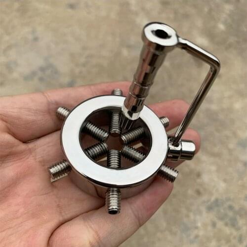 New Stainless Steel Screw Locking Scrotum Testicle Lock Teeth Cock Ring Cock Clamp Penis Plug Chastity Spikes Urethral Chastity