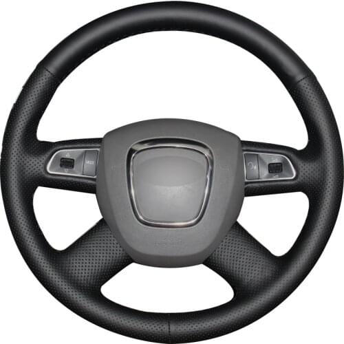 Black Natural Leather Car Steering Wheel Cover for Audi Old A4 B7 B8 A6 C6 2004-2011 Q5 2008-2012 Q7 2005-2011
