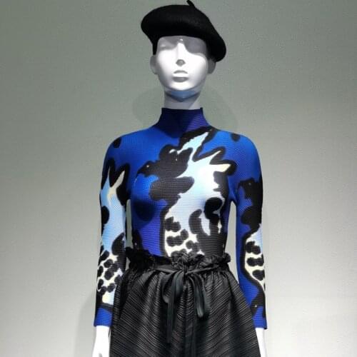 LANMREM 2020 summer new pleated tops for women ink painting printed top womens comfortable slim elastic fold T-shirt tide YJ510