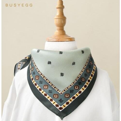 Hot sale Hair scarf Cartoon Mint Green 50cm silk women scarf square bandana for girl headscarf foulard hijab scarves ladies warp