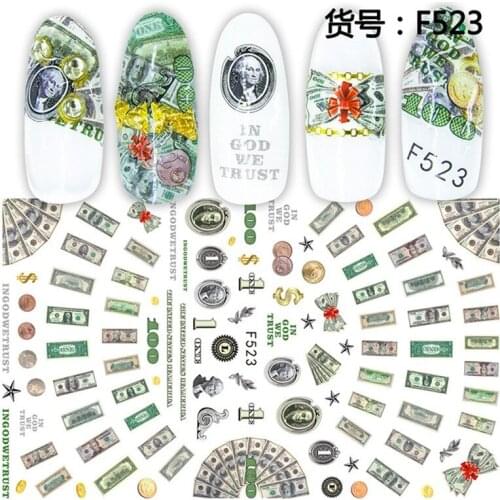 Nails Sticker Money Dollar Wealthy Rich Style Nail Art Stickers Decals Manicure Tip Decal Self Adhesive Acrylic Tips Tool