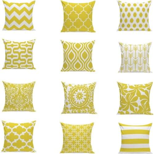 Wholesale Lemon Yellow Geometric Pattern 45x45cm Cushion Covers Cotton Linen Square throw Pillow Cases Sofa Car Home Decoration
