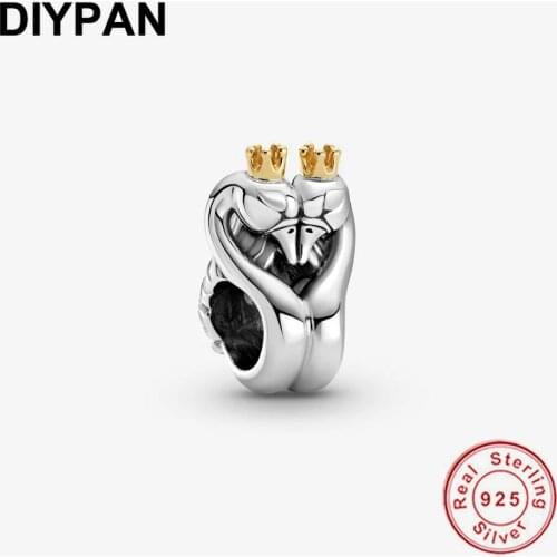 925 Silver Two-tone Swans & Heart Charm Fit Original Pandora Bracelet Charms Silver 925 Charm Beads Jewelry Making Berloque