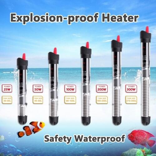 25W/50W/100W/200W/300W Safety Aquarium Submersible Fish Tank Automatic Water Heater Constant Temperature Heating Rod EU Plug