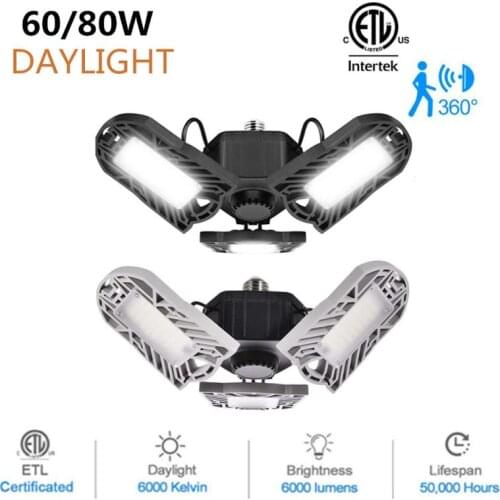 PIR Radar 144 LED High Bay Ceiling Lights E26 60/80W Deformable Garage Lights Indoor Lighting Industrial Lamp for Workshop Shop