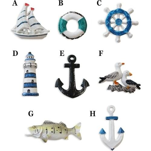 Mediterranean Style Resin Starfish Sailboat Lighthouse Helmsman Anchor Sea Bird Swim Ring Wall Stickers Decoration