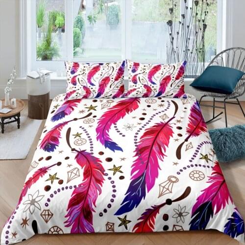 Home Textiles Luxury 3D Color Feathers Print Duvet Cover Set 2/3 Pcs Pillowcase Kids Bedding Set AU/EU/UK/US Queen and King Size