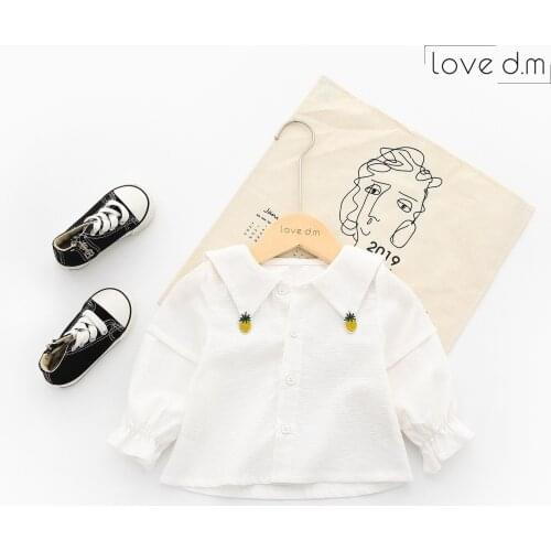 1 2 3 4 5 Years Girls Shirts Cotton White Long Sleeves Tops Kids Clothing Pineapple Lapel Toddler Girls Blouses Child Autumn T