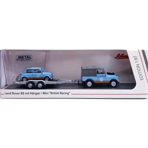 Schuco 1:87 Land rover 88 mit hanger & mini British Racing With gulf trailer Metal die-casting car model