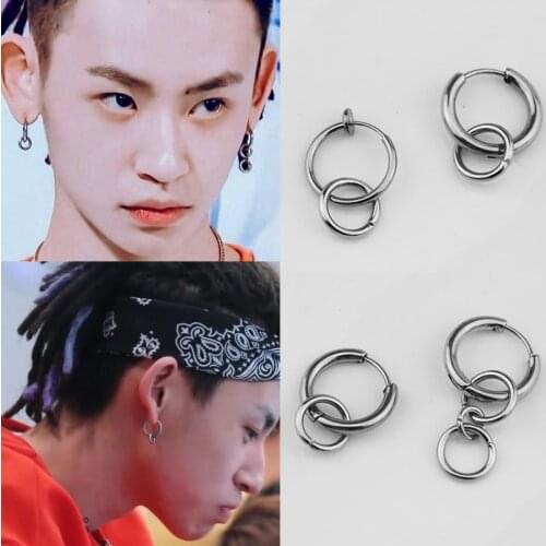 Hip Hop Punk Earrings Men Korean Women Boys Round Circle Stainless Steel Unisex Punk Stud Earring Guy Rock Grunge Ear Clip Gifts