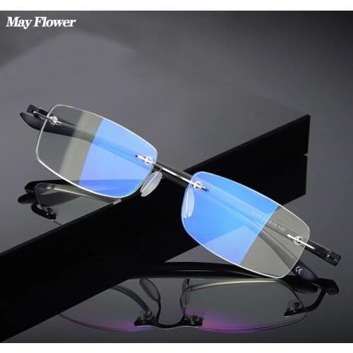 Square Rimless TR90 Reading Glasses Anti-Blue Light Presbyopic Eyeglasses Utra-light Frameless Glass Frame Men Women grade glass