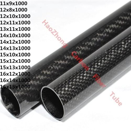 3k Carbon Fiber Tube Length 1000mm OD11mm 12mm 13mm 14mm 15mm 16mm High Quality 3K Carbon Fiber Fabric Wound/Winded/Woven Tube