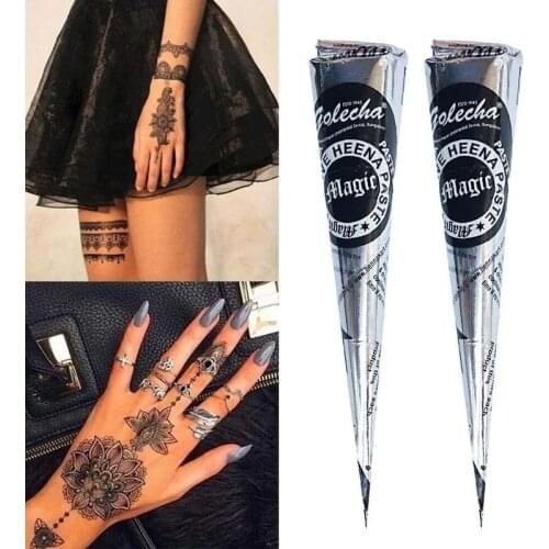 1pc Waterproof Natural Indian Henna Tattoo Ink Black Mehndi Paste Cones Body Art Sticker Mehndi Body Paint Temporary Tattooes