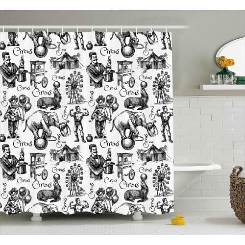 Modern Decor Shower Curtain Circus Quote and Themed Continous with Magician Baloons Artwork Bath Curtain With Hooks For Bathroom