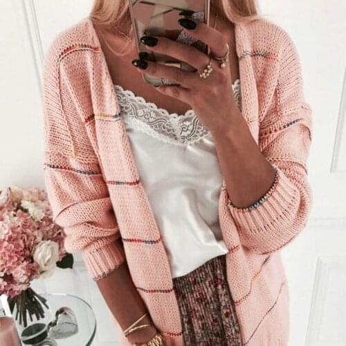 Autumn New Striped Knitted Cardigan Outerwear For Women Fashion Casual Long Sleeve Sweater