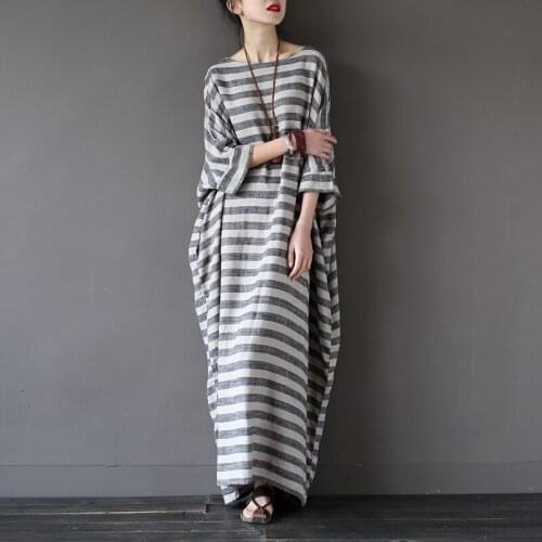 National style women dress spring art robes loose skirt linen retro dress